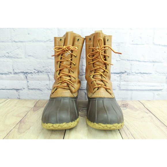 LL Bean Women's Brown Leather Lace Up Unlined Mid Calf Duck Boots Size 9 M - Picture 4 of 10